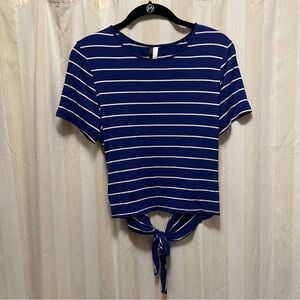 Striped Blue Tie-Back Top